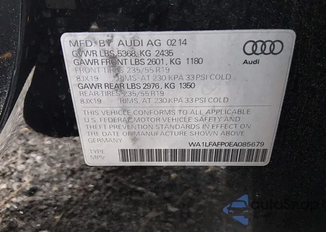 2014 Audi Q5 2.0T Premium z USA, uszkodzony, nr VIN WA1LFAFP0EA085679